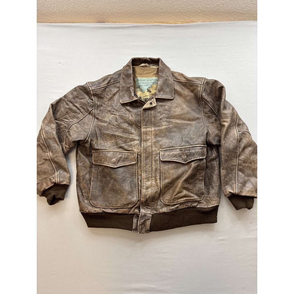 Aeropostale Vintage Distressed Leather Bomber Jacket Men 44 Brown Aviator Coat